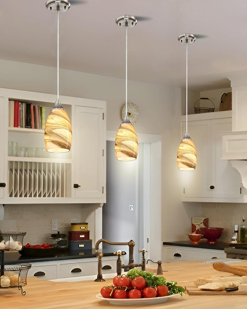 karyfine Mini Pendant Lights Kitchen Island Light Brown Glass Lamp Shade Hand Blown Glass Pendant Light with Brush Nickel Finish Adjustable Cord for Kitchen Over Sink, Dining Room (Light Brown-1P) - Image 4
